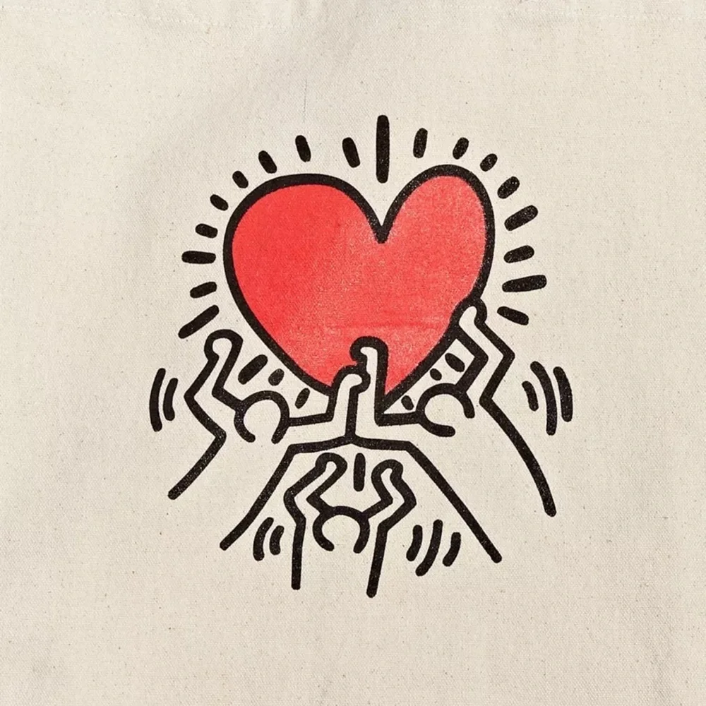 Urban Outfitters Keith Haring Holding Heart Tote Bag, Tan/Black/Red, NWT - Picture 5 of 13